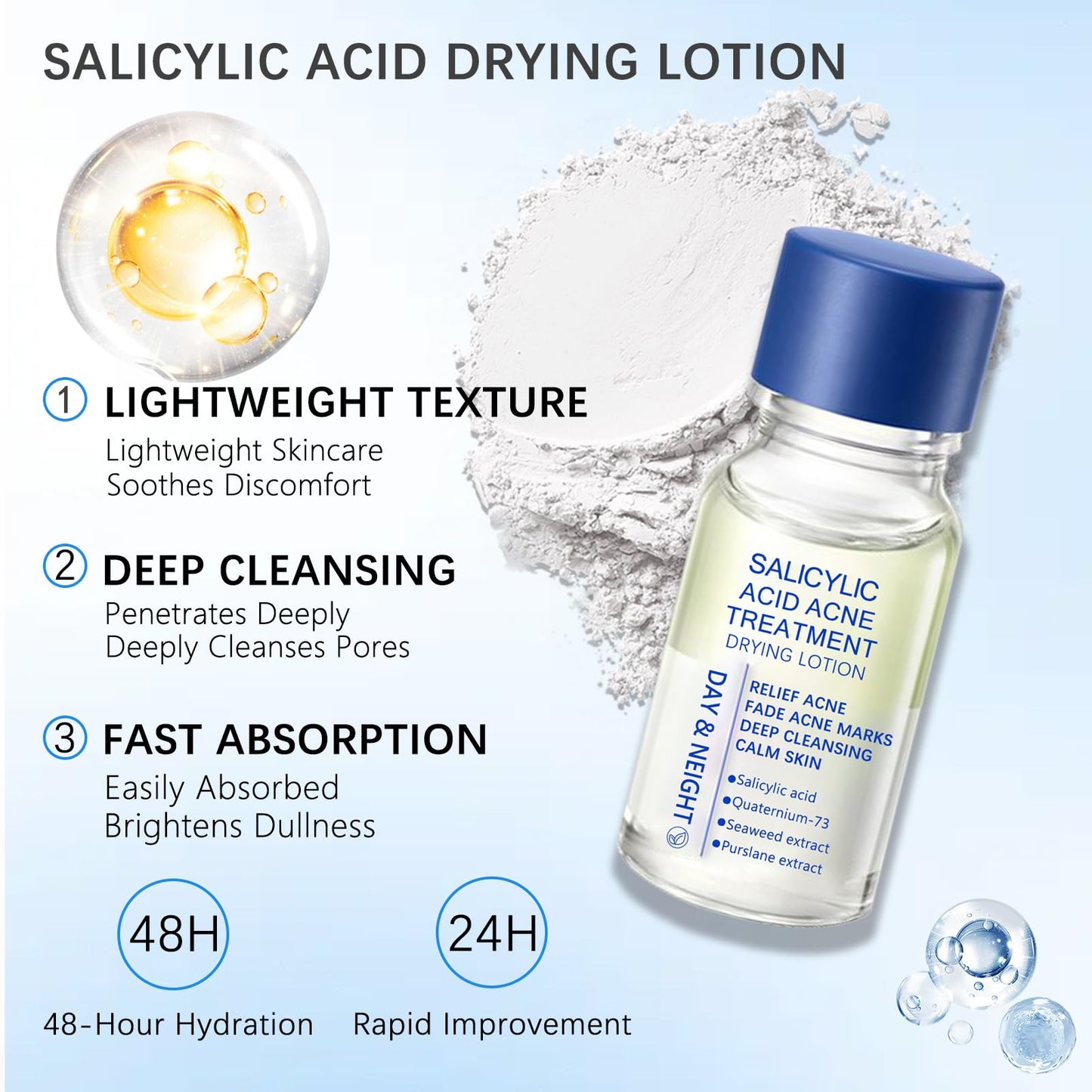 Salicylic Acid Drying Lotion – Fade Acnes Marks, Improve Skin Condition, Oil Control, Gentle Skincare for Sensitive Skin 10ml/0.35fl.Oz