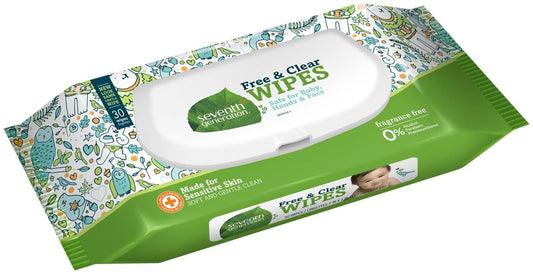 Seventh Generation Baby Wipes, Free & Clear Unscented and Sensitive, 30 count Travel Pack