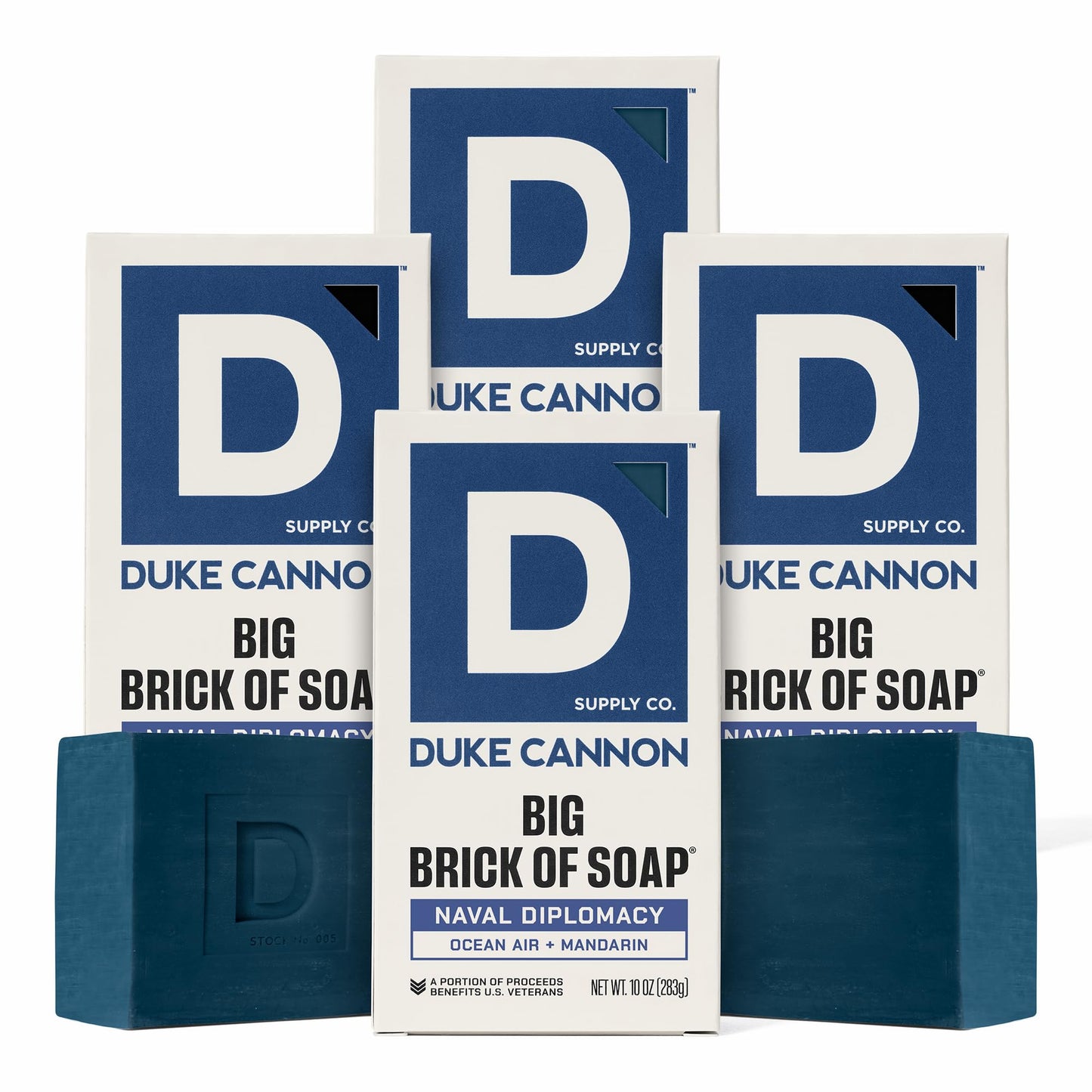 Duke Cannon Naval Diplomacy Big Brick Soap Bar 10 oz - Ocean Air + Mandarin Scent, Triple Milled Long-Lasting Natural Soap, Large Men’s Bar, Supports U.S. Veterans, 4 Pack