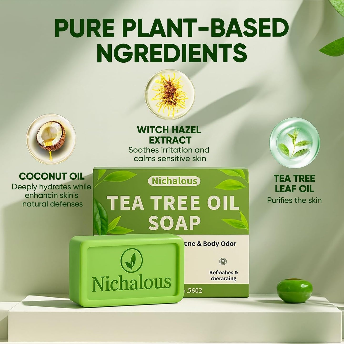 Tea Tree Soap Bar - Natural Handmade Deep Pore Cleansing with Tea Tree Oil & Coconut Oil | 3-Pack