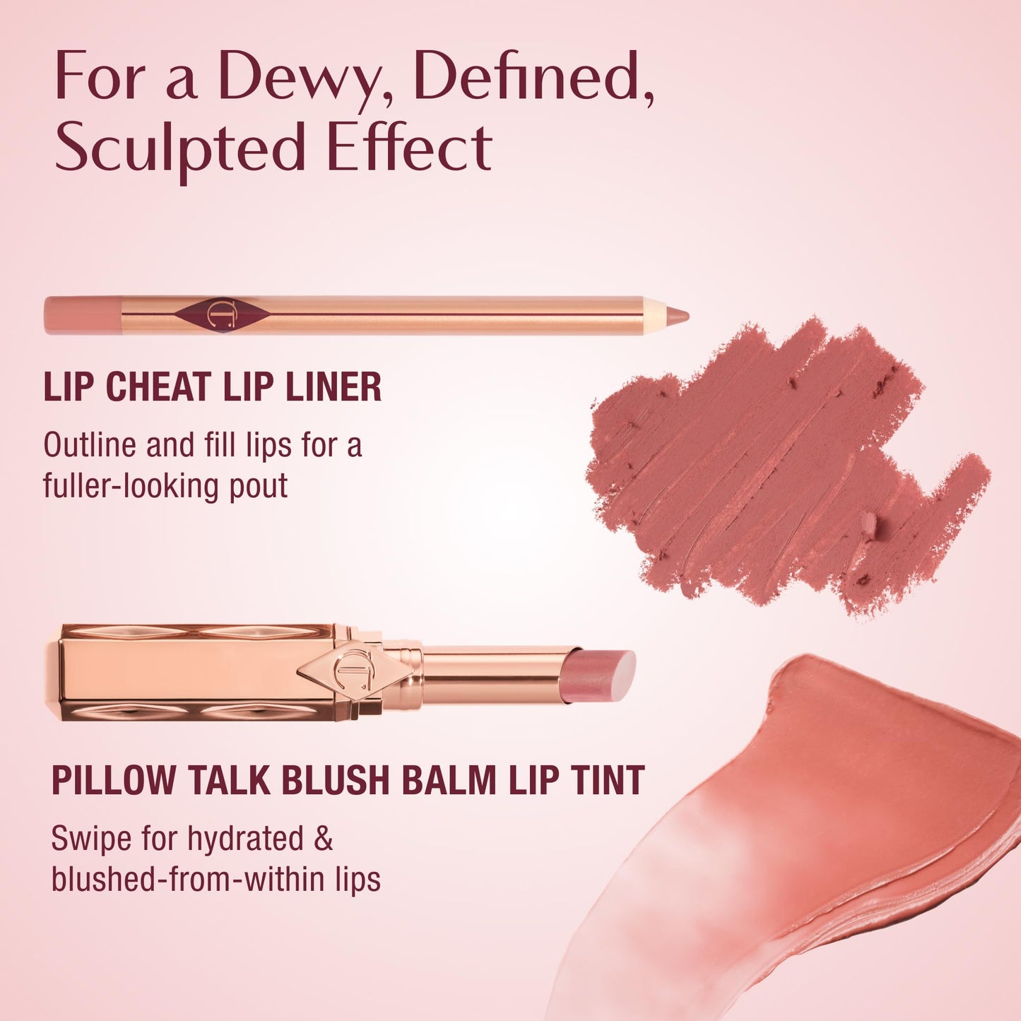 Charlotte Tilbury Pillow Talk Blush Balm Lip Tint - Long-Lasting, Buildable Sheer Tint with Peptides for Hydrated, Blushed Looking Lips - 24 HR Hydration - Pillow Talk Medium