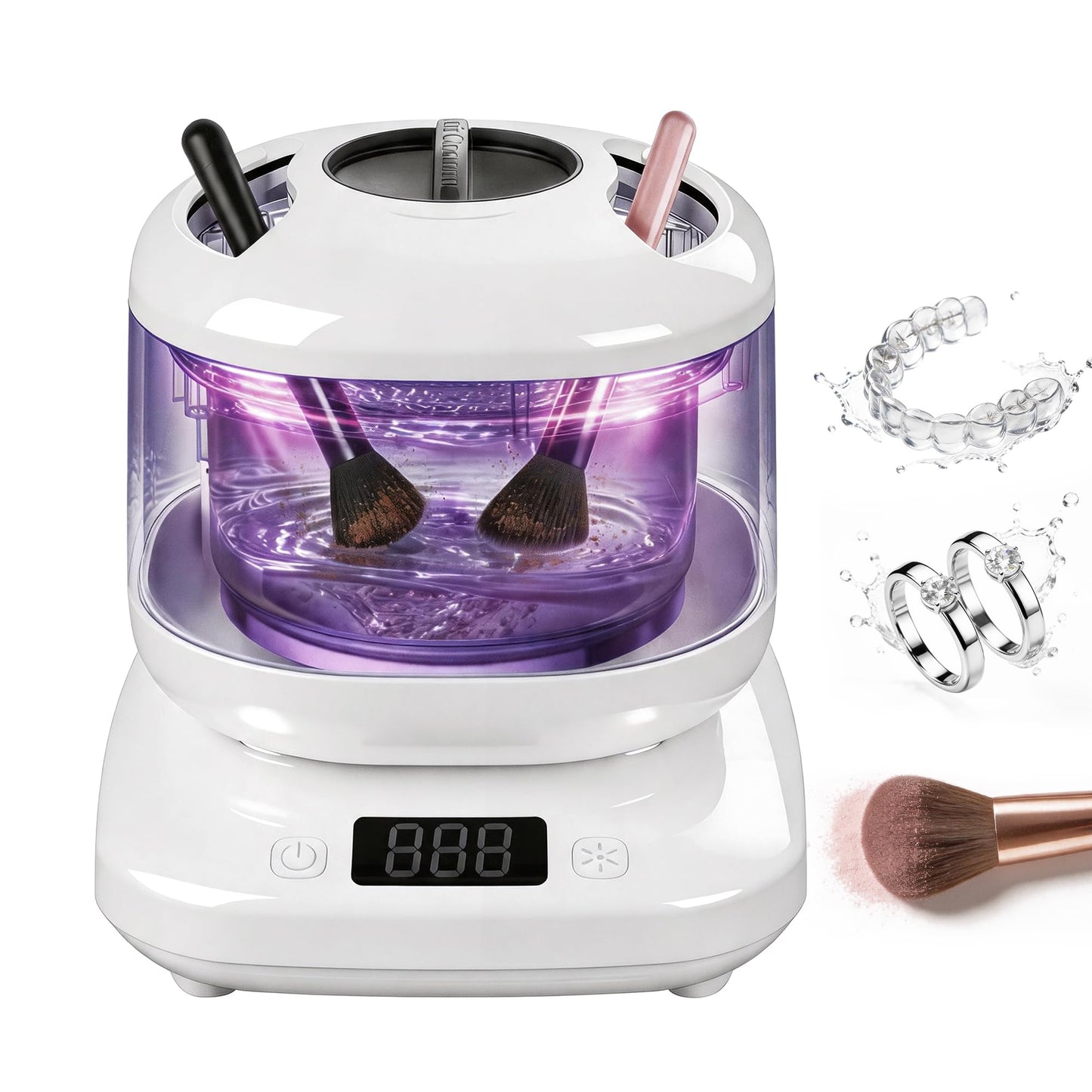 Ultrasonic Jewelry Cleaner with Detachable Tank, Makeup Brush Cleaner Machine