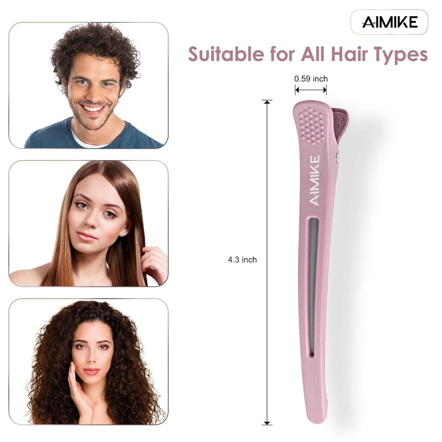 AIMIKE 6pcs Professional Hair Clips for Styling Sectioning, Anti-Slip No-Trace Duck Billed Hair Clips with Silicone Band, Salon and Home Hair Cutting Clips for Hairdresser, Women, Men - 4.3” Long