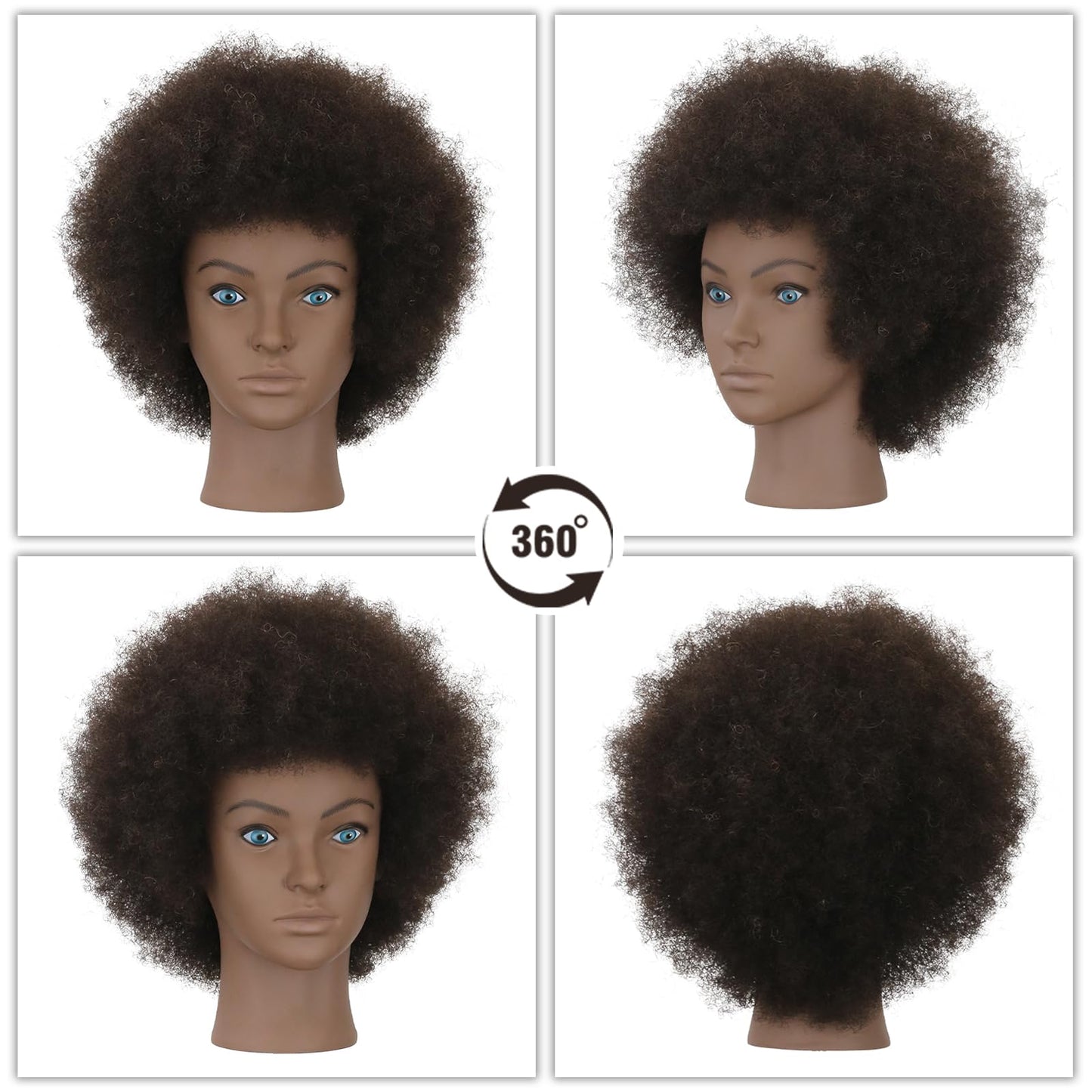 Sirydtm Afro Kinky Curly Mannequin Head - 100% Human Hair for Braiding, Styling & Cutting - Salon Training Head with Stand for Coloring, Bleaching & Updos