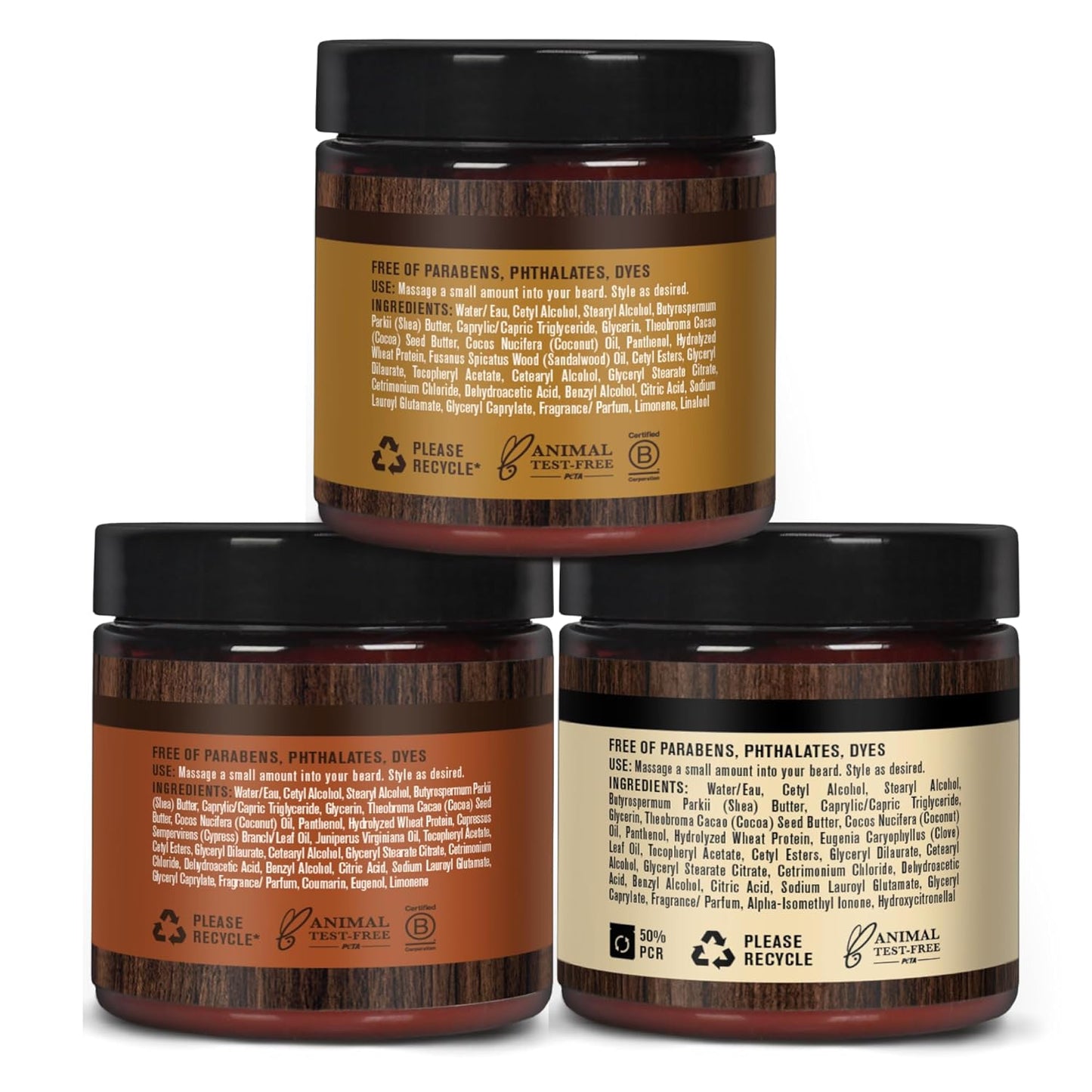 Every Man Jack Beard Butter Gift Set - 3-Pack Variety with Sandalwood, Vanilla & Bourbon Scents | 4 oz Each