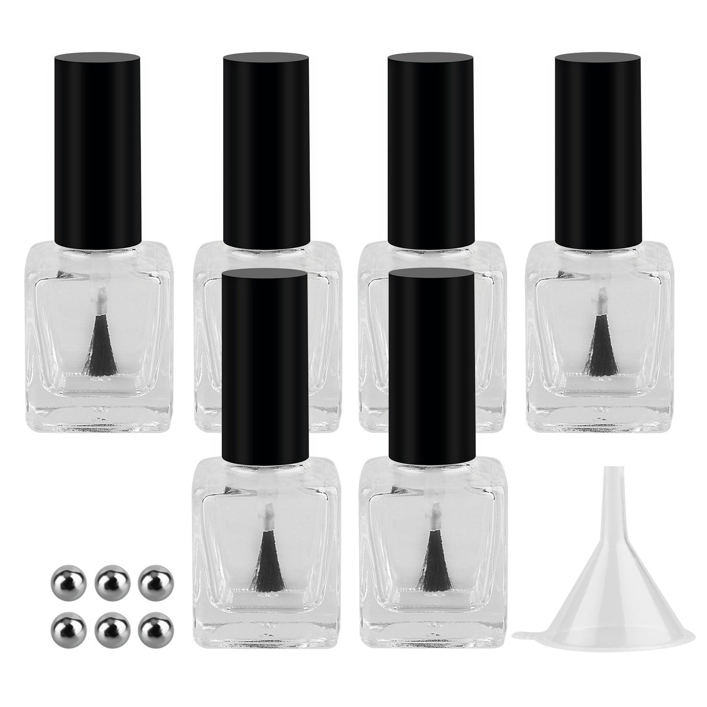 Empty Nail Polish Glass Bottles - 6PCS 15ML with Brush Cap, Funnel & Mixing Balls for Nail Art