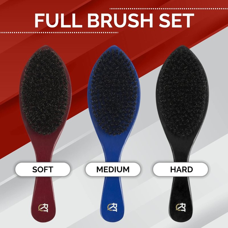 Men's 360 Wave Brush Set - Soft, Medium & Hard Handle Brushes for Perfect Waves | Grooming Gift Set