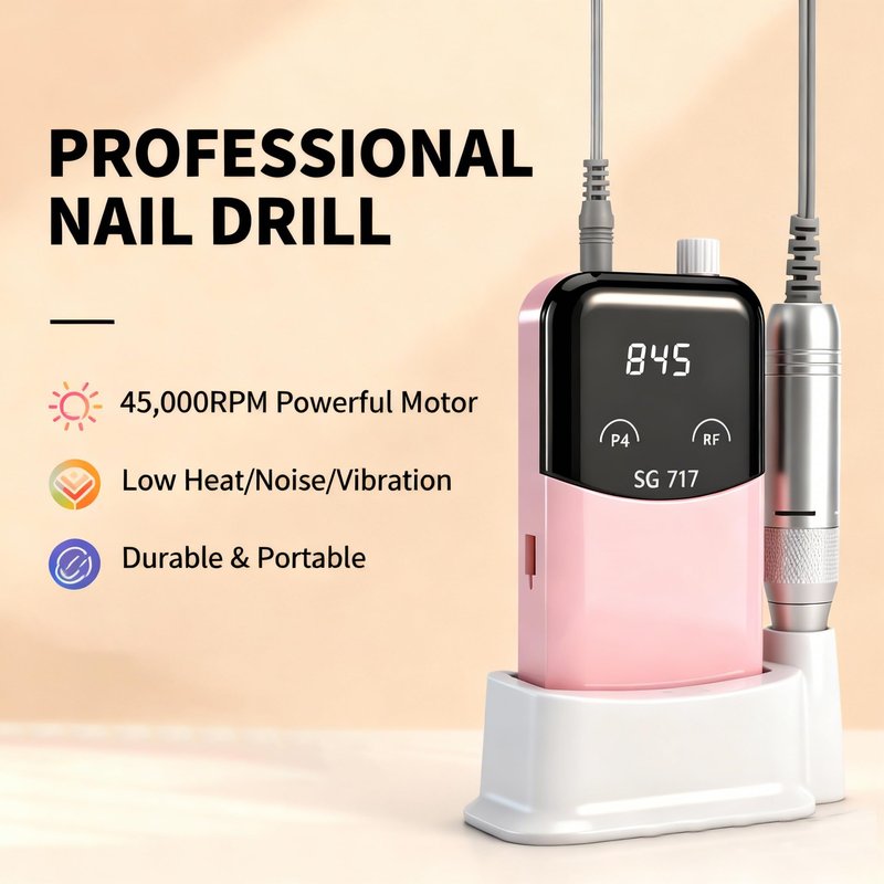 OBEEGOO Electric Nail Drill 45000RPM - Low Noise Cordless Efile Nail Drill Kit with 6 Drill Bits + 10 Sanding Bands, Drill Nail for Acrylic/Gel Nails, Salon & Home Use