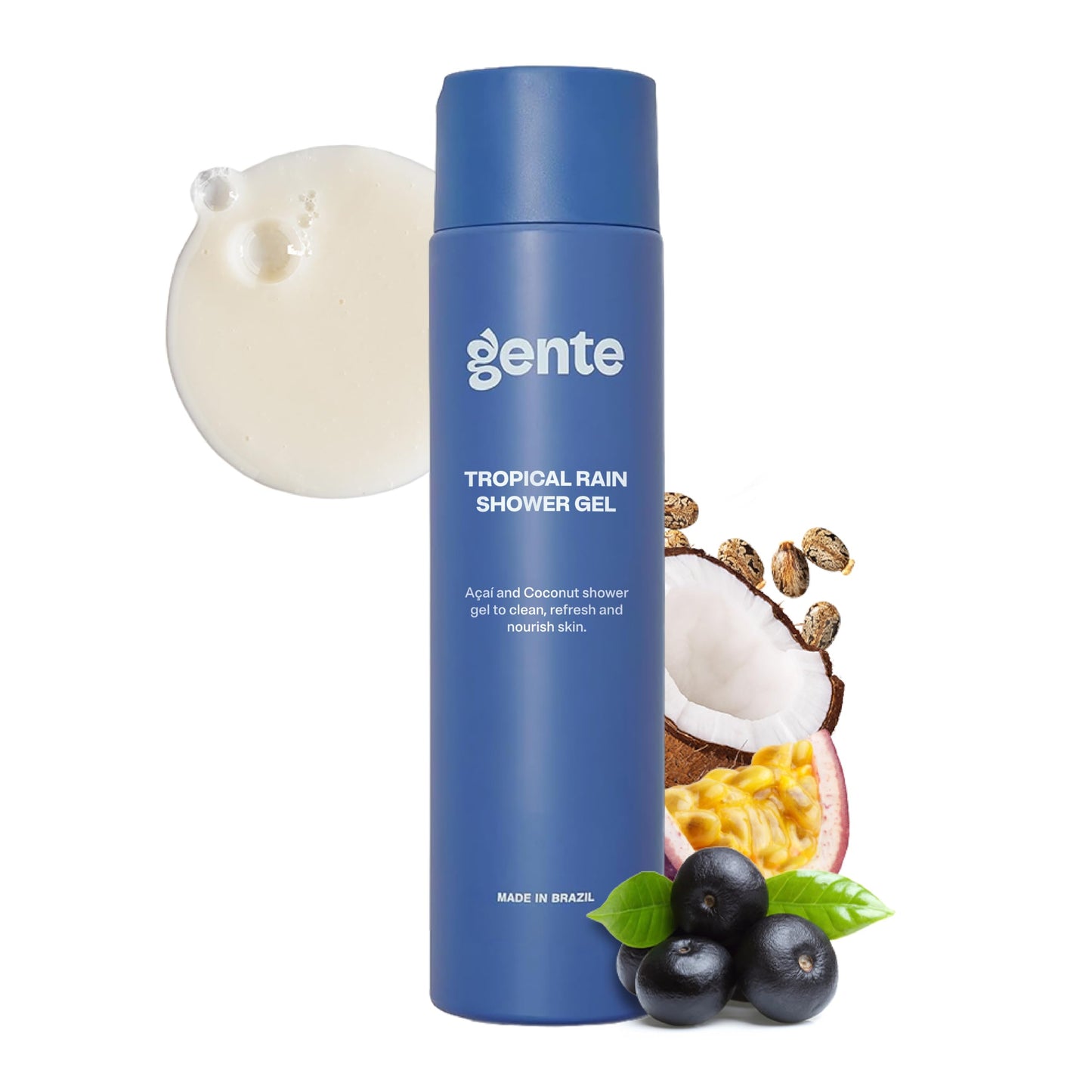 Gente Beauty Tropical Rain Shower Gel, Hydrating Body Wash with Acai & Coconut, Sulfate Free Cleanser for Soft, Smooth Skin, Daily Body Cleanser, 10.5 oz