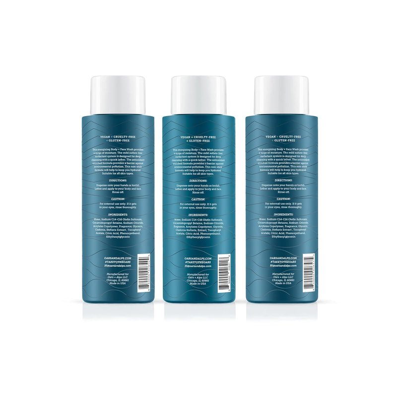 Oars + Alps Men's Body Wash & Face Cleanser - Moisturizing Formula with Vitamin E | 3-Pack Variety Set