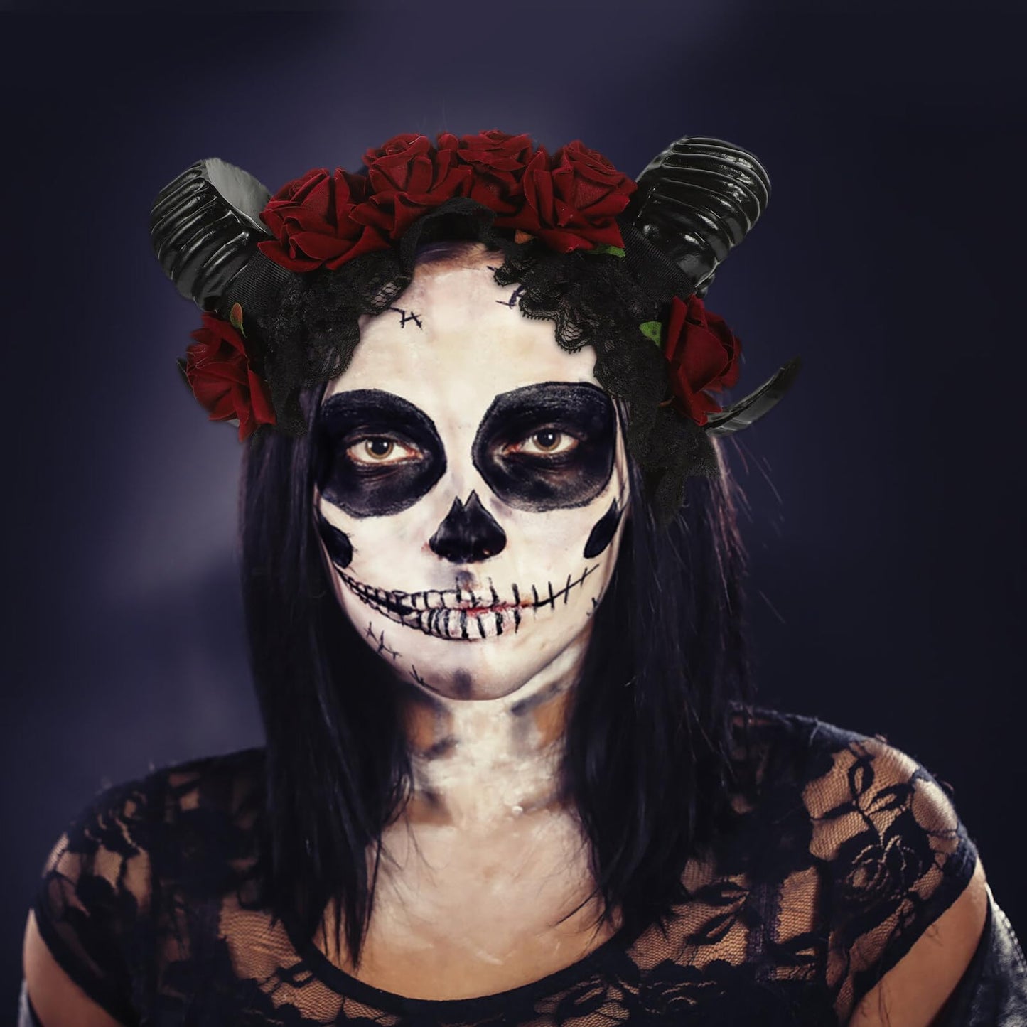 Beaupretty Gothic Restyle Sheep Horn Headband,Devil Floral Hornsn Headpiece Hair Accessories Hair Hoops Headdress for Halloween Cosplay