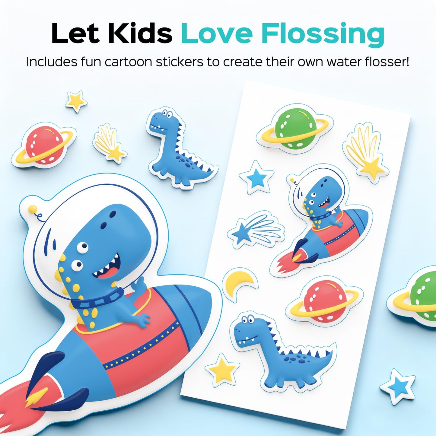 COSLUS T40 Portable Water Flosser for Kids: 4 Gentle Modes for Ages 6+, Braces & Sensitive Teeth - with Fun DIY Stickers, 4 Storable Nozzles, Mini Compact for Home School & Travel, BPA-Free, Blue