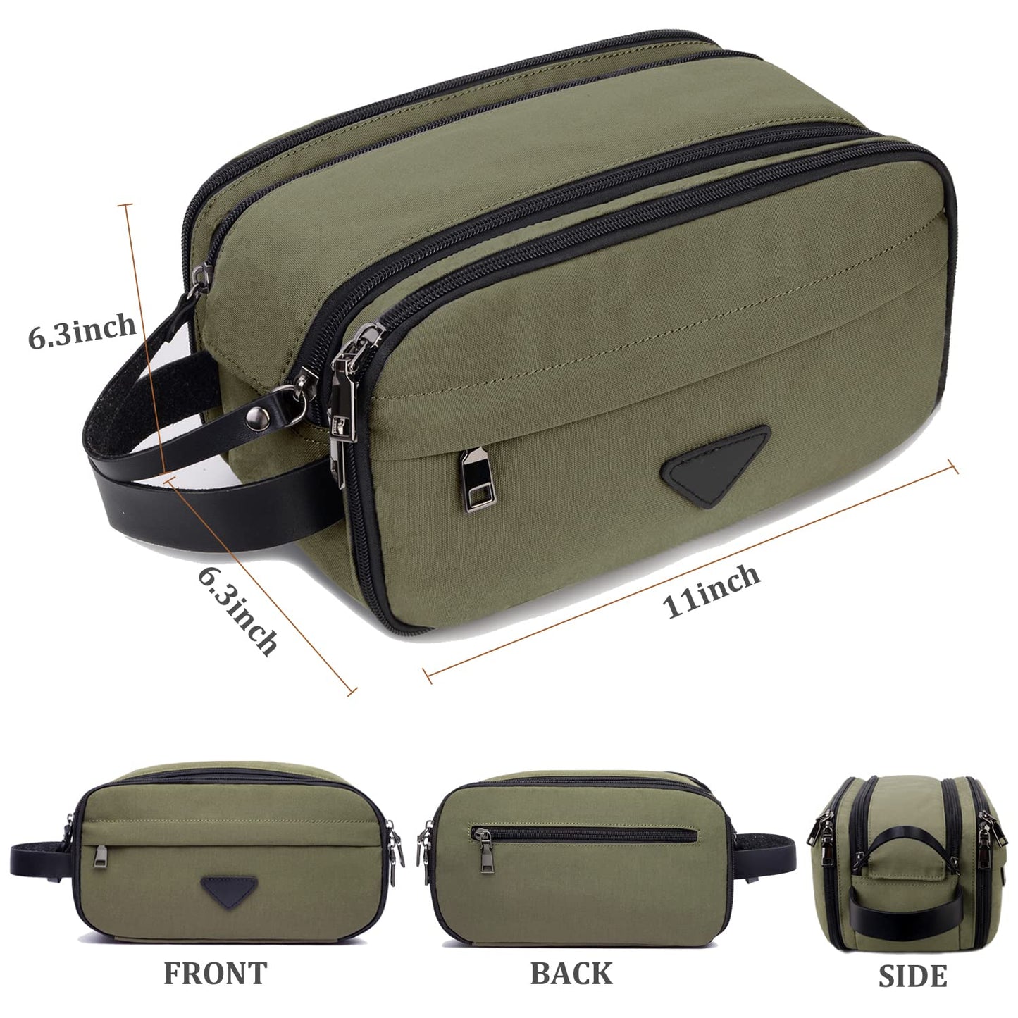 CROCOD Toiletry Bag for Men - Water-Resistant Oxford Travel Organizer Dopp Kit with Double Zippers, Padded Shaving Bag for Bathroom, Gym, Dorm - Multi-Function Cosmetic Storage Bag (Green)