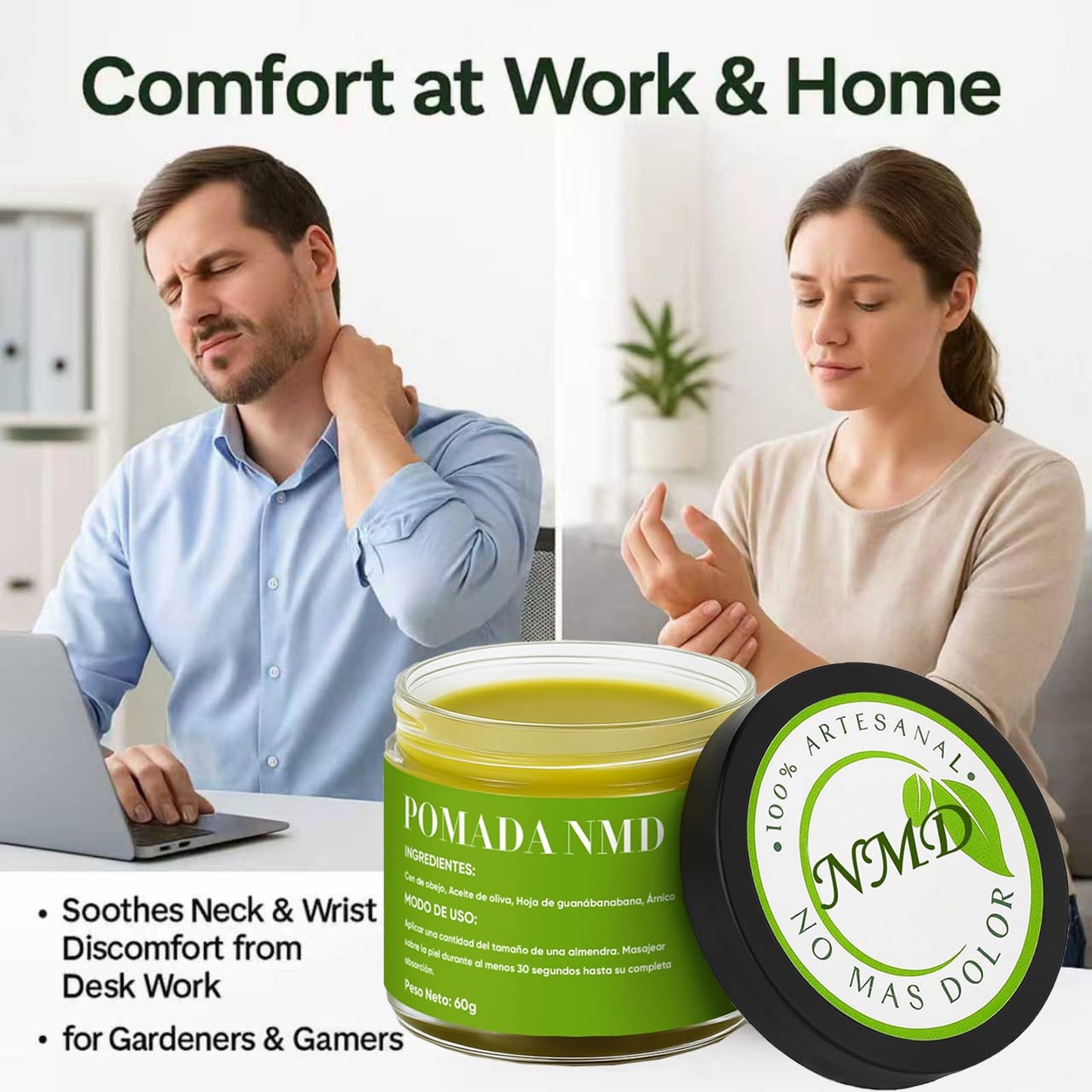 Dotkara Pomada NMD, Pomada NMD para Dolor, Joint & Muscle Support Cream for Knee, Neck, Hip, Hands, Feet, with Soursop, Arnica, Olive Oil, Beeswax and Hemp Seed Oil, Non-Greasy 2oz Cream (1)