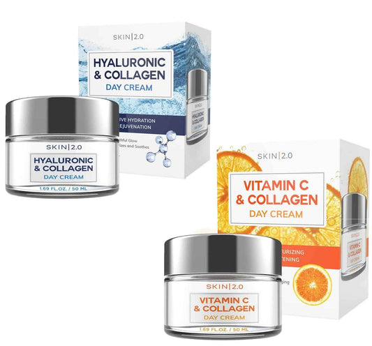 Skin 2.0 Moisturizer Facial Day Cream Moisturizer Value Set - Hyaluronic Acid and Collagen, Vitamin C and Collagen