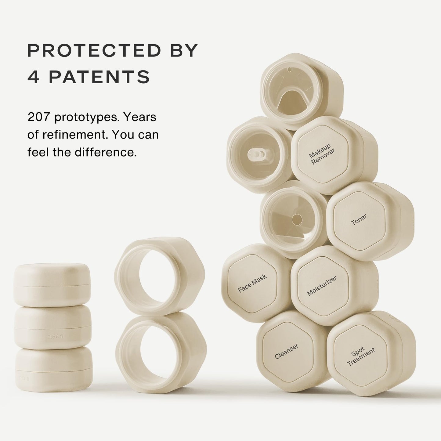 Cadence Travel Containers - 2 Piece Haircare Set - Magnetic Travel Capsules - For Shampoo, Conditioner, Hair Styling Product - 1 Small & 1 Medium Capsule - Shampoo & Conditioner Labels - Sand