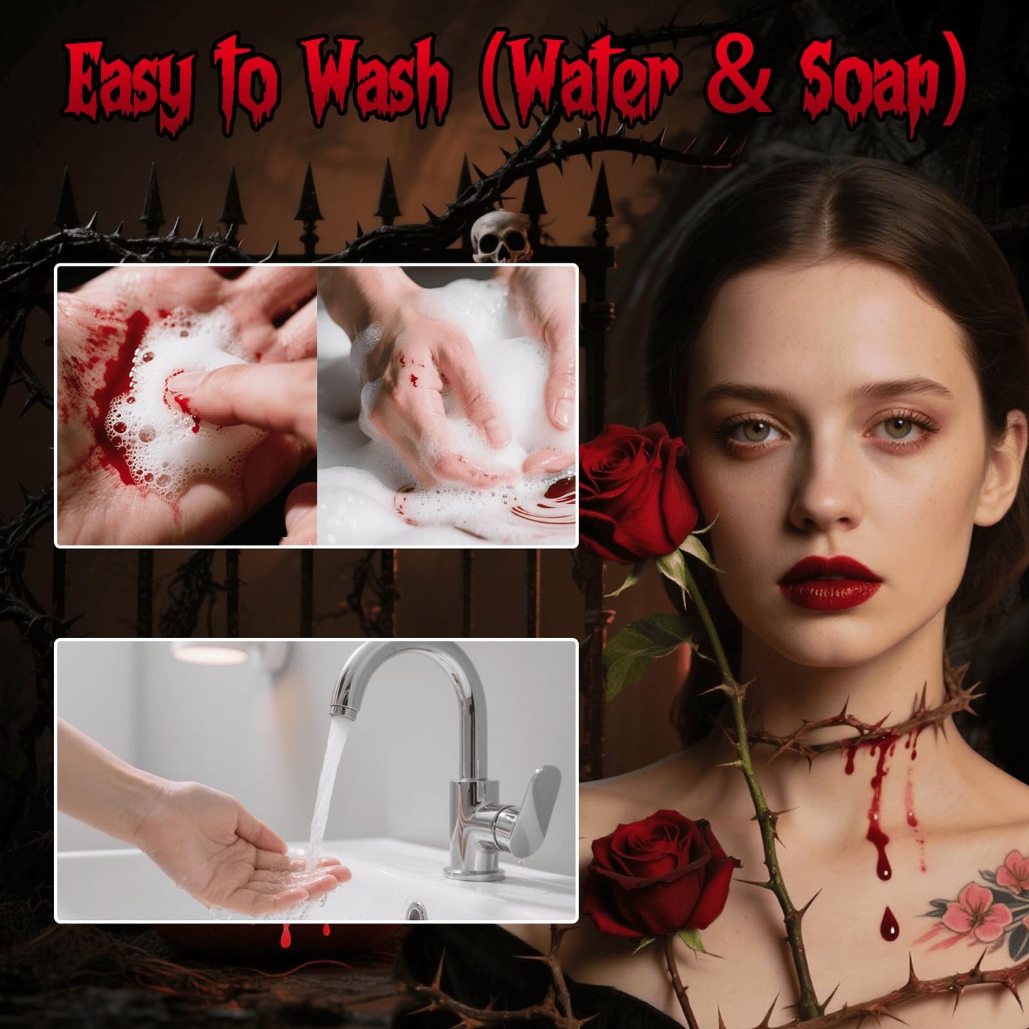 Halloween Fake Blood Kit 3PCS, Blood Spray, Gel Blood & Dripping Blood
