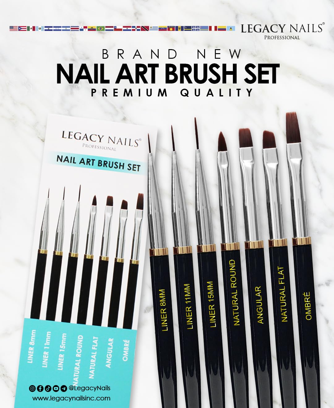 Legacy Nails Professional NAIL ART BRUSH SET 7 PCS - Brushes for Nail Art, Gel, Acrylic, Detailing, and Line Work – Durable, Easy to Clean, and Lightweight