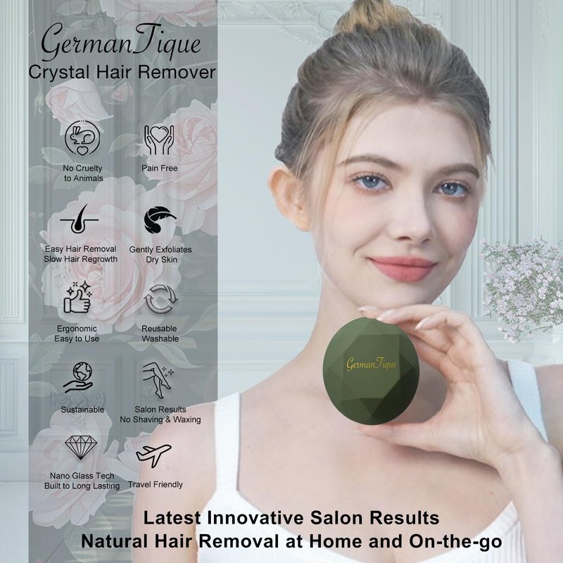 GERMANTIQUE Crystal Hair Eraser,Upgraded Crystal Hair Remover Diamond,Painless and Effective Nano Glass Hair Removal Stone and Skin Exfoliation,Natural Epilator for Women and Men(Olive Green)