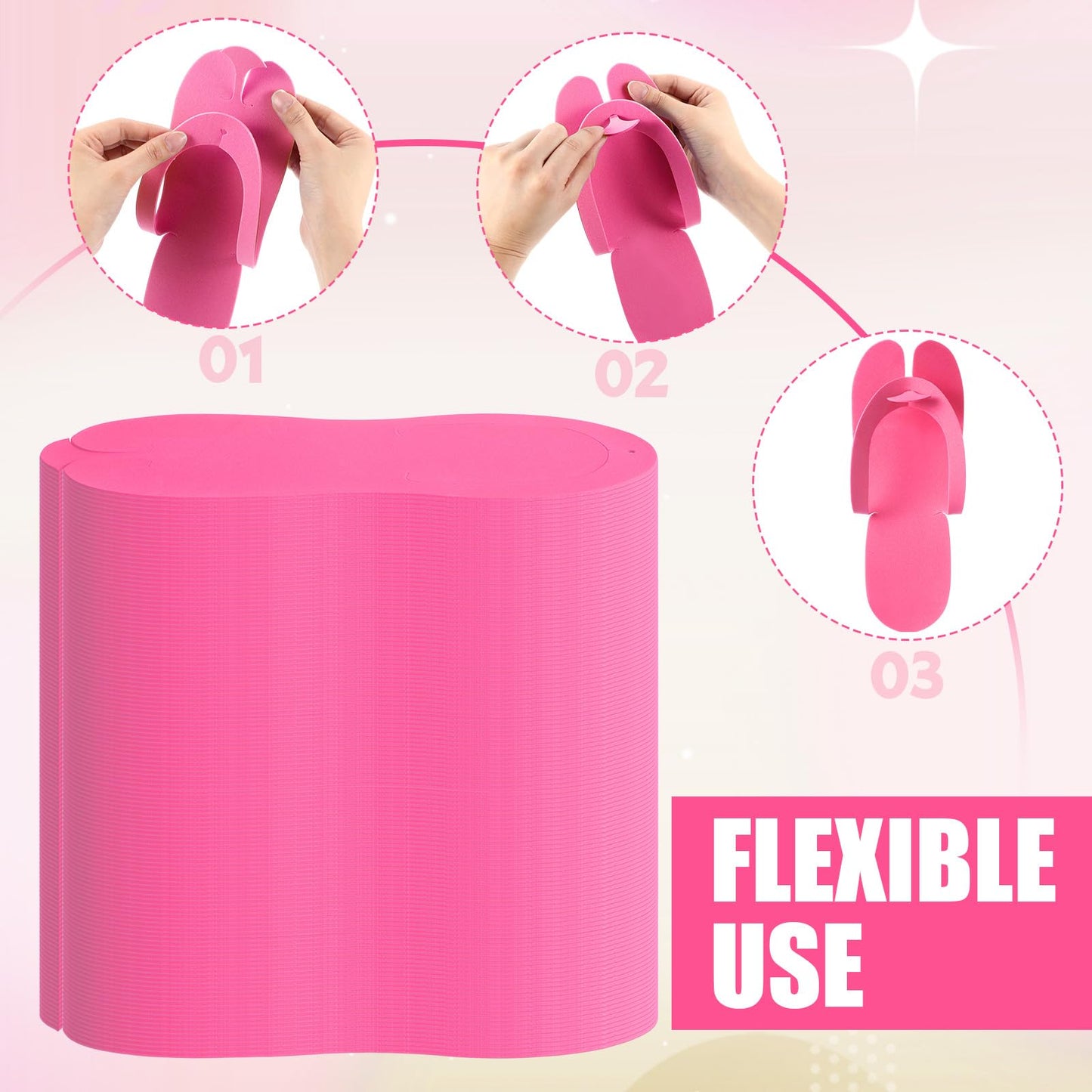 JaGely 100 Pairs Disposable Pedicure Slippers Bulk EVA Disposable Flip Flops Kit Pedicure Spa Sandals Guest Slippers Spa for Adult Foot Nail Salon Party Supplies Travel Hotels Home (Pink)
