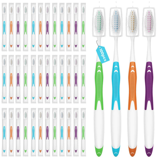 100 Pack Bulk Toothbrushes with Covers for Adults, Disposable Tooth Brush