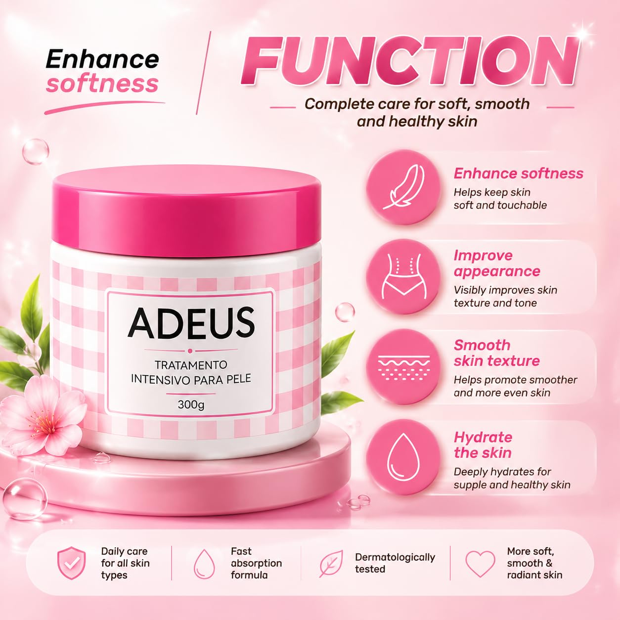 ADEUS Crema Brasileña, Cream Rosada, Multifunctional Pink Intensive Cream, Deeply Moisturizing and Firming Creams with Centella Asiatica, Seaweed and Green Tea (1)