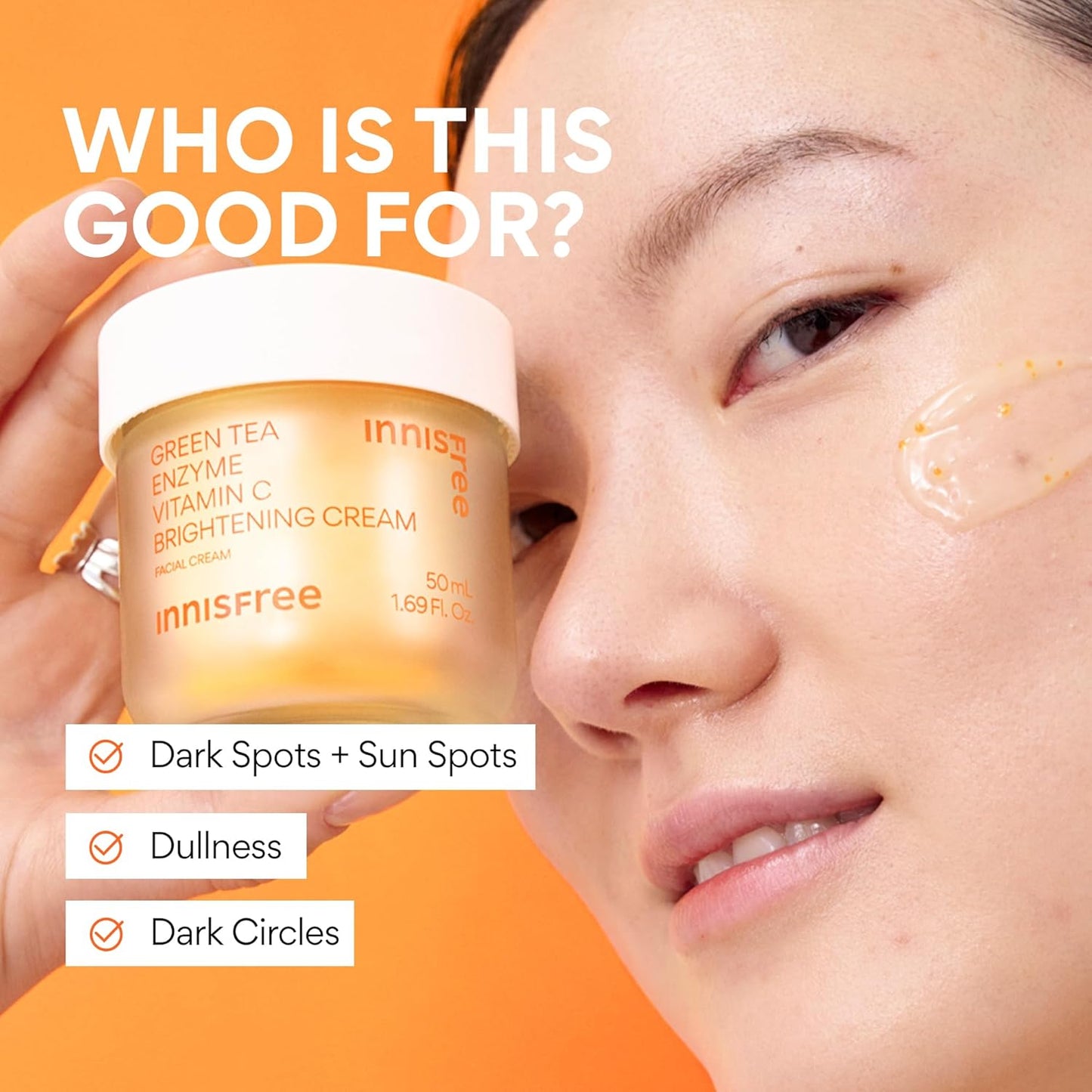 Innisfree Green Tea Enzyme Vitamin C Cream - Brightening Korean Face Moisturizer for Dark Spots & Radiant Skin