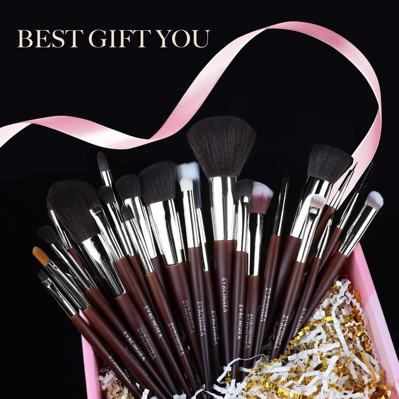 Professional Makeup Brush Set, 25Pcs Powder Foundation Blush Eyeshadow Brushes with Travel Case. All in One Brush Set, Soft Synthetic Vegan & Cruelty-Free (brown)