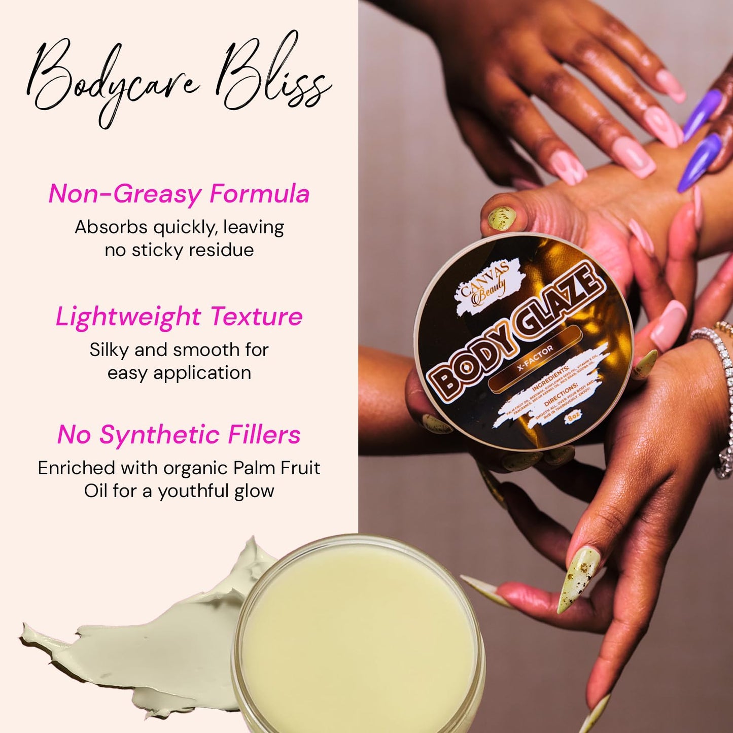 Canvas Beauty Body Glaze, Halo Moon - Moisturizing Non-Greasy Body Butter for Women With Beeswax, Jojoba Oil, and Rice Bran for Soft and Glowy Skin