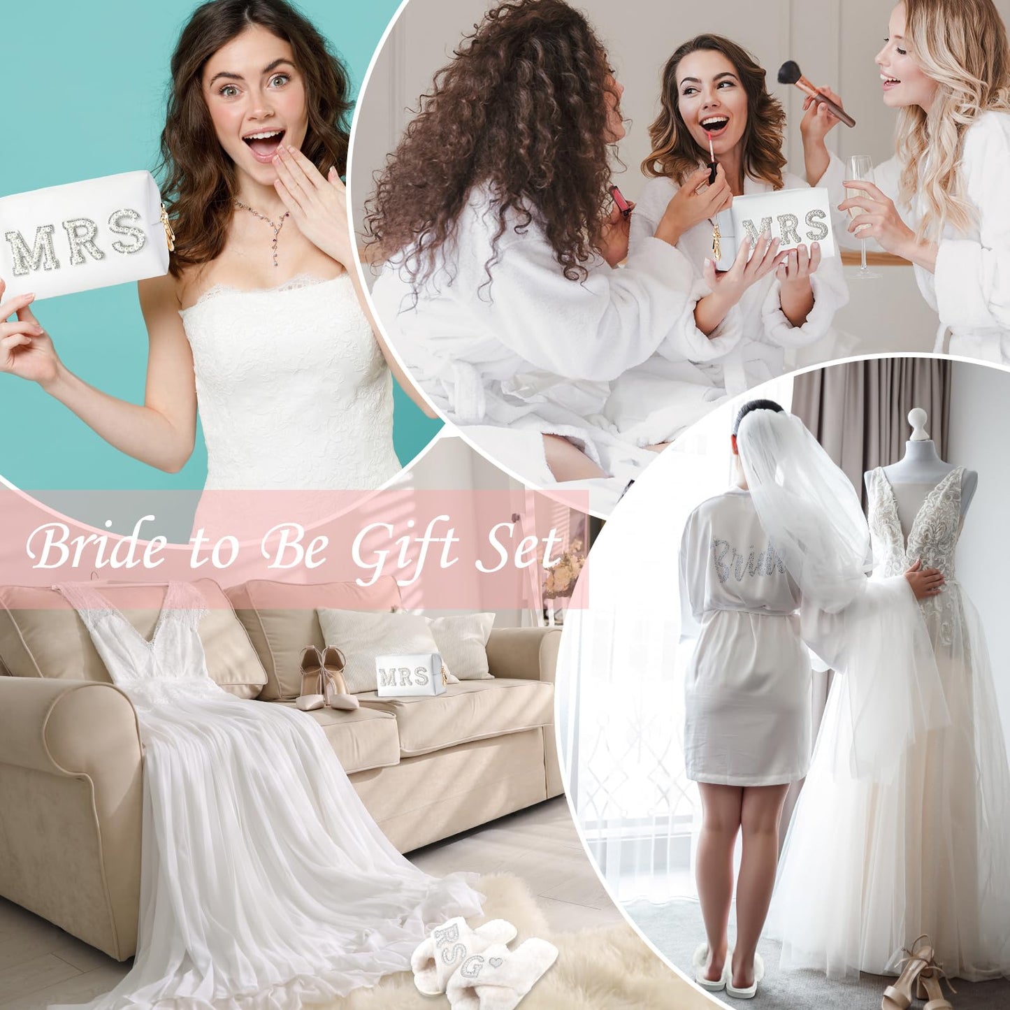 Tkifoda Personalized Initial Letter P MRS Wedding Bride Slippers Robe Makeup Bag, Bride to Be Gifts, Bridal Shower Gifts, Wedding Gift