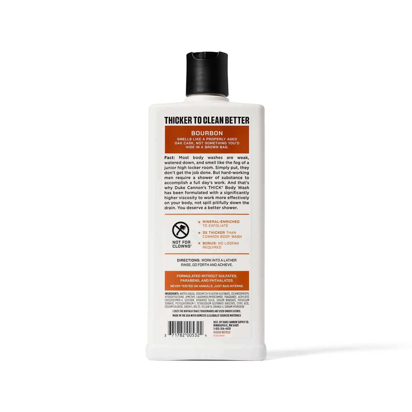 Duke Cannon Bourbon THICK Body Wash – Oak Barrel & Aged Spirits Scent, Mineral-Enriched, Sulfate-Free, 18oz – 3X Thicker for a Powerful Clean (3 Pack)