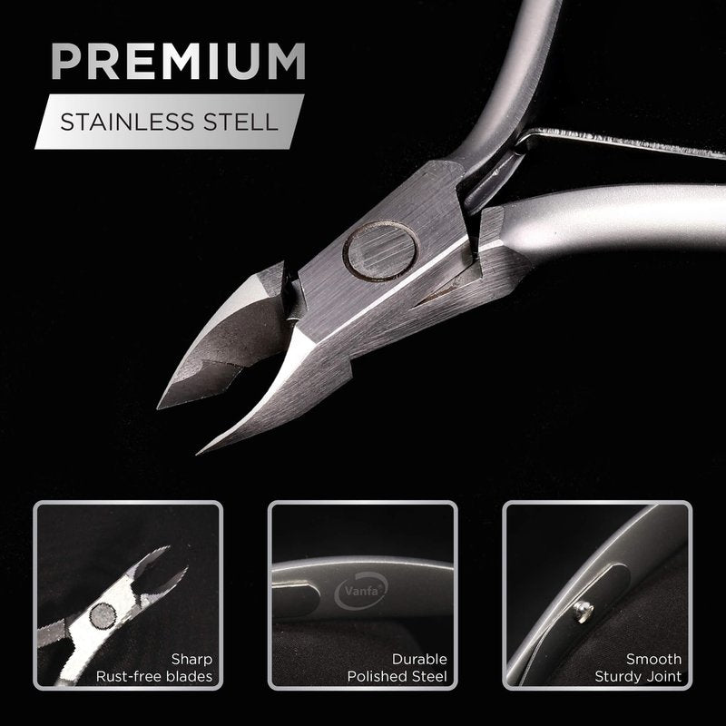 Vanfa Cuticle Nippers, Cuticle Trimmer, Professional Cuticle Cutter - Extremely Sharp - Stainless Steel - Square Head - Single Spring - VF05 Box Jaw #14 (Pack of 1)