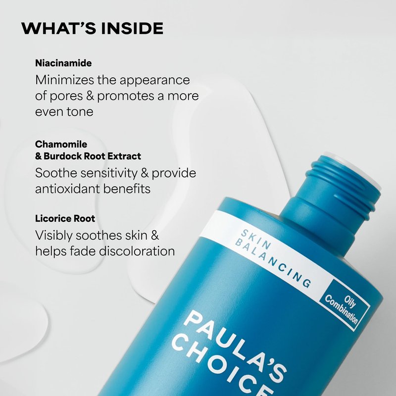 Paula's Choice Skin Balancing Pore-Reducing Face Toner with Niacinamide, for Oily Skin & Combination, Minimizes Large Pores, Controls Oil & Shine, Hydrates & Replenishes, Fragrance-Free, 6.4oz