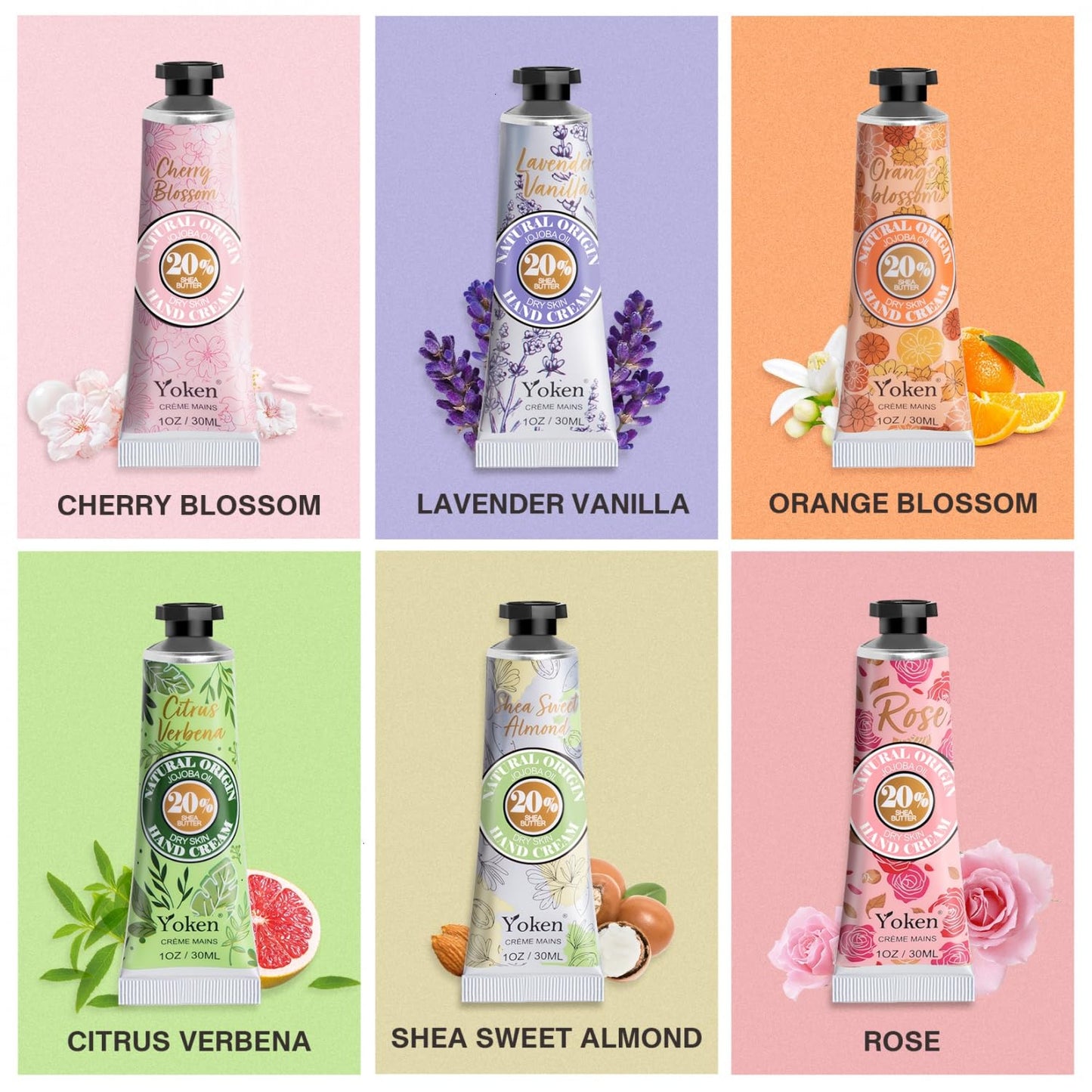 Shea Butter Hand Cream Gift Set - Instant Soothing Moisturizer for Dry Hands | 6-Piece Tin Set with Almond, Citrus Verbena & Floral Scents, 6 x 1 OZ