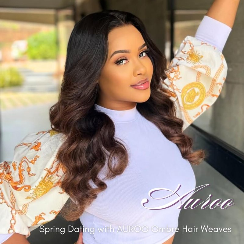AUROO T1B/2/30 Chestnut Brown Ombre Human Hair Bundles Body Wave, 10A Thick Track 100% Virgin Human Hair Bundles Dark Roots Bundle 3 Tone Ombre Medium Auburn Colored Single Bundle Quick Weaves 12 Inch