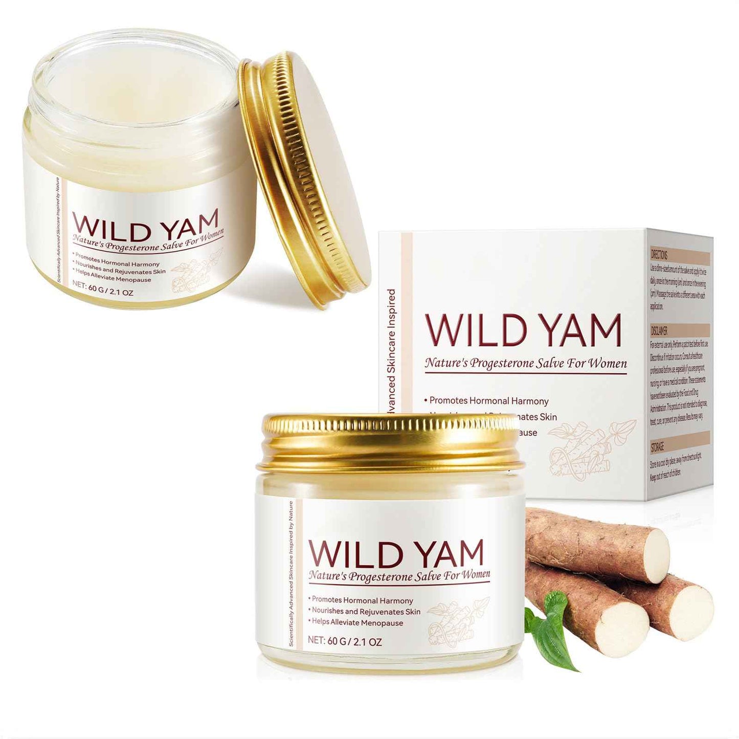 Enriched Wild Yam Cream, Korean Moisturizer Face Cream Anti Aging, Organic Wild Yam Root Cream for Hormone Balance, Estrogen Cream for Women Menopause Face Dryness Relief (2PCS)