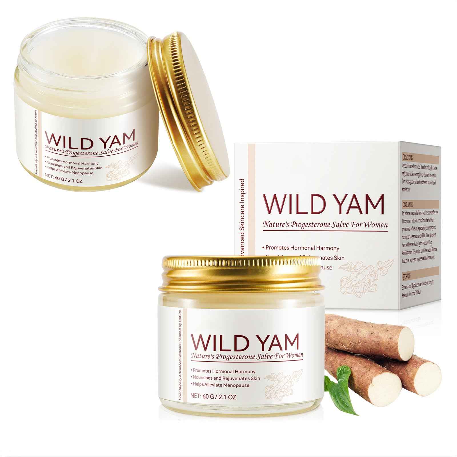 Enriched Wild Yam Cream, Korean Moisturizer Face Cream Anti Aging, Organic Wild Yam Root Cream for Hormone Balance, Estrogen Cream for Women Menopause Face Dryness Relief (2PCS)