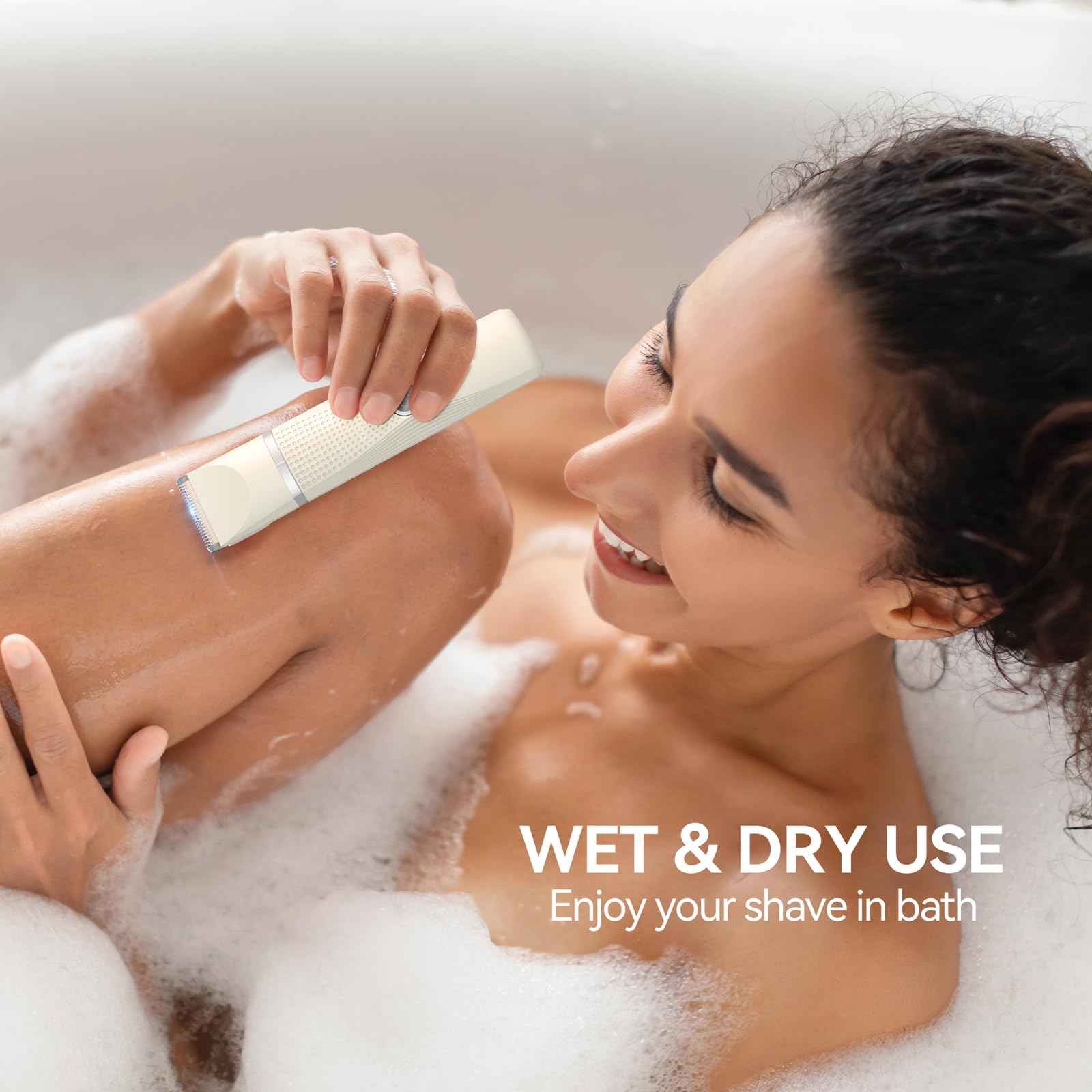 unibono 3-in-1 Electric Razor for Women - Waterproof Bikini Trimmer,Rechargeable Electric Shaver for Lady,Pubic Hair Trimmer Women,Personal Trimmer Groomer for Body Hair (Cream, LY)