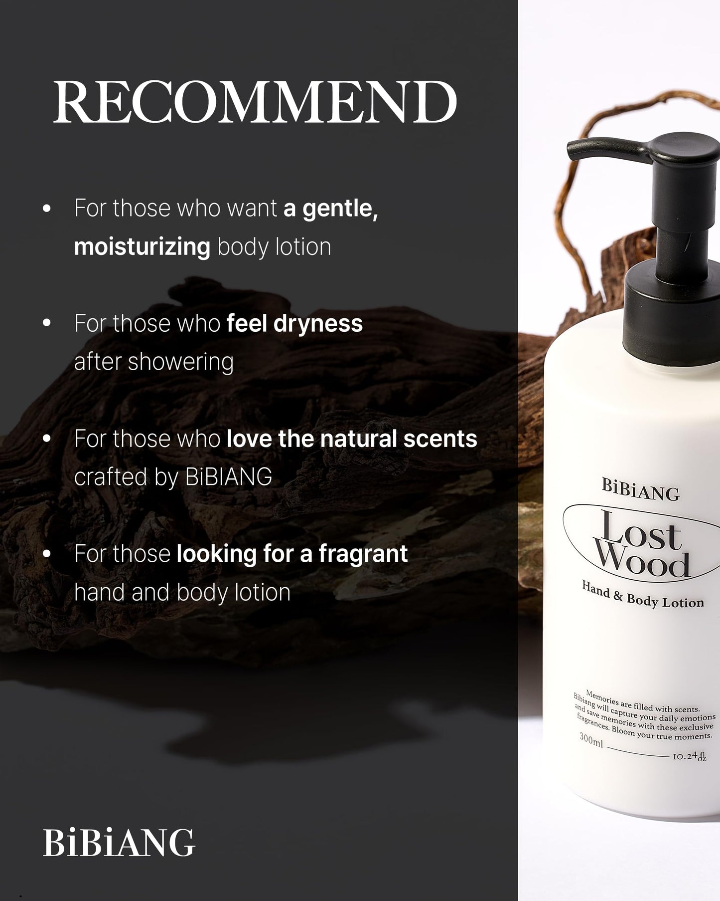 BiBiANG Walnut Creek Green Body Lotion - Korean Body Care for Moisturizing & Nourishment - Hydrating Body Care Formula with Forest Bergamot Scent, Shea Butter & Jojoba Oil - 10.82 fl.oz