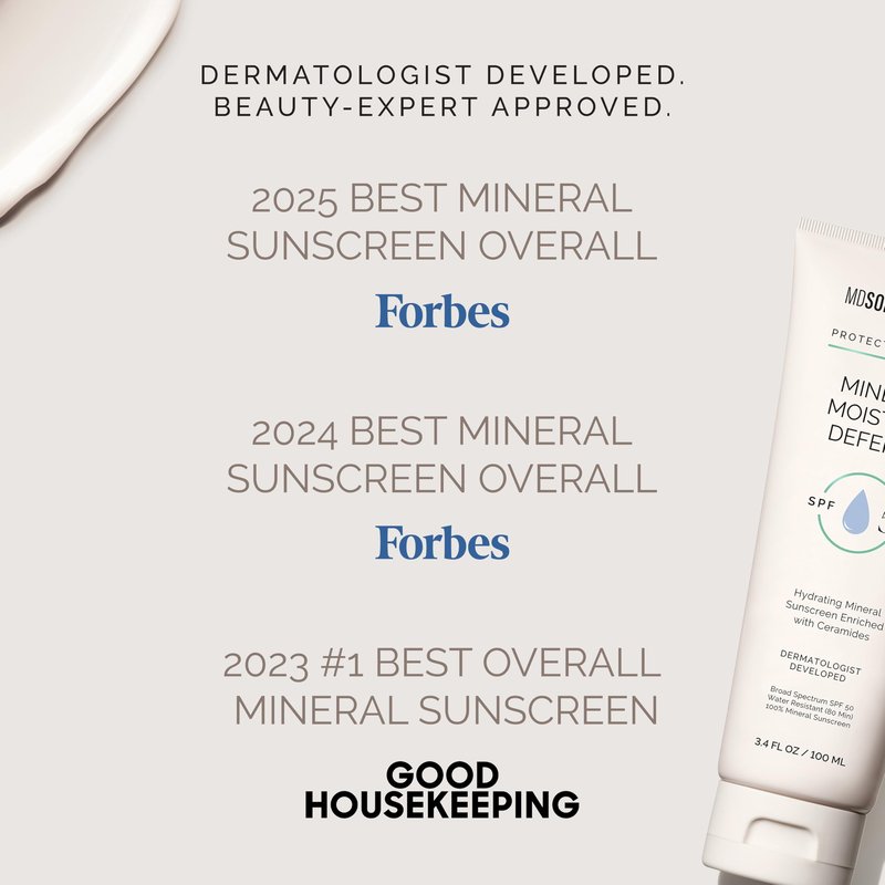 MDSolarSciences Mineral Moisture Defense Sunscreen SPF 30 | Hydrating Moisturizer with Ceramides | Water-Resistant, Broad Spectrum UV Protection | No White Cast | Safe for Sensitive Skin (3.4 Fl Oz)