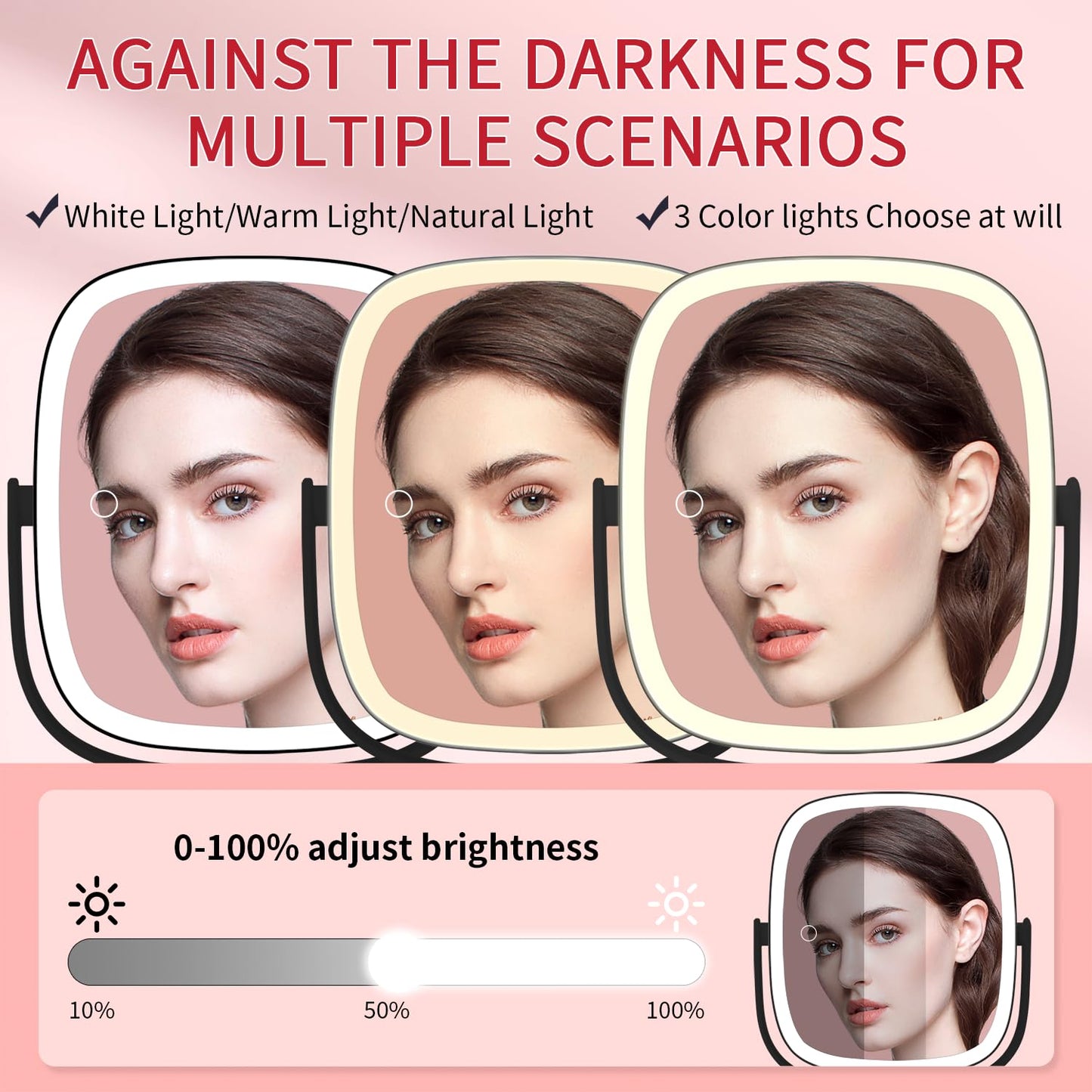 Vanmirr Height Adjustable Lighted Makeup Mirror with Magnification-Black