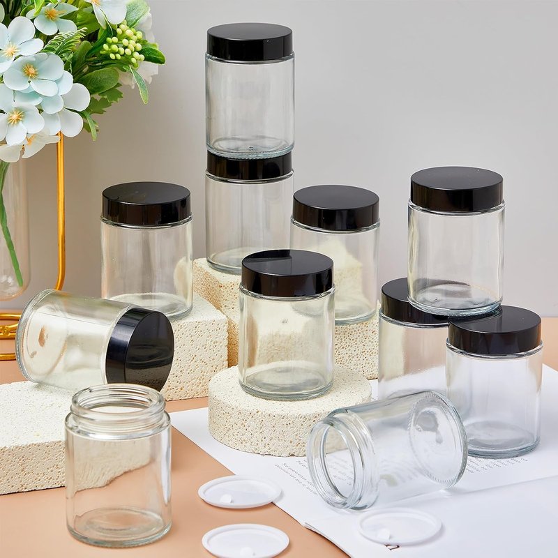 24 Pcs 6oz Glass Jars with Lids - Leakproof Airtight Cosmetic Storage | White & Black