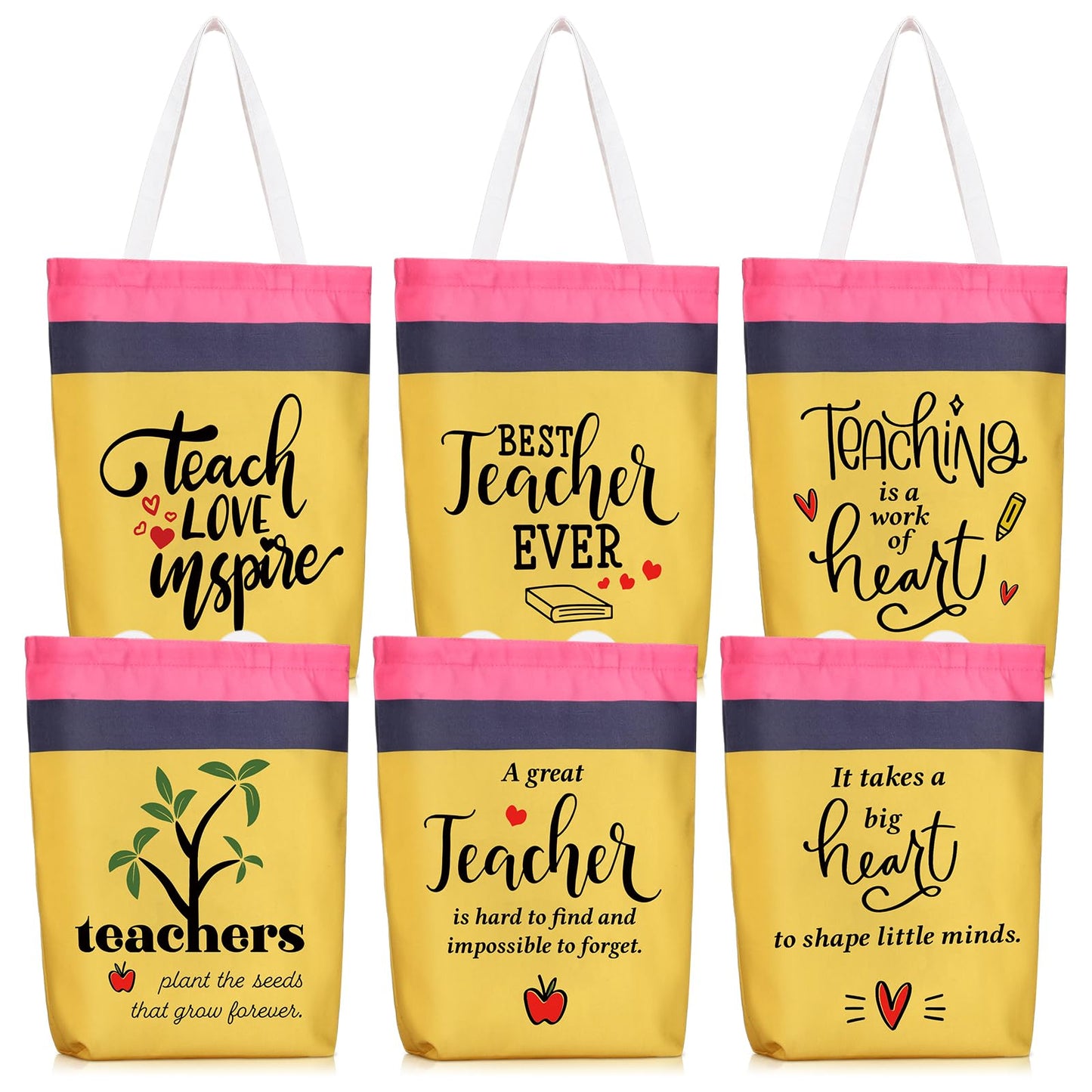 Cosblank 6 Pcs Teacher Appreciation Week Gifts Teacher Appreciation Day Canvas Tote Bag Bulk Travel Cosmetic Bags Portable Makeup Zipper Pouch and Canvas Tote Bag Reusable Gift for Nurses Employee