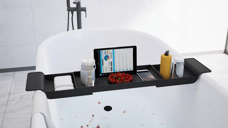 Adjustable Bathtub Tray for Relaxation – Expandable Bath Caddy with Divided Storage, Slip-Resistant Design, Holds Books, Tablets, Wine & Spa Essentials – Waterproof & Durable Plastic