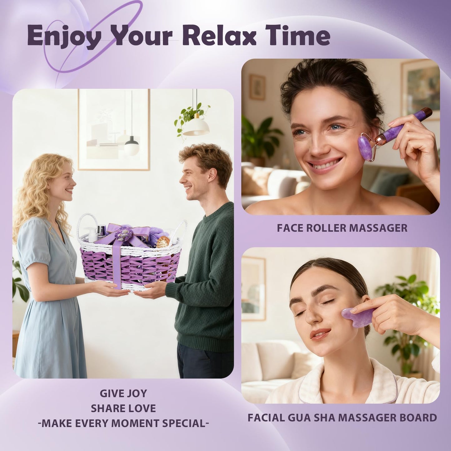 24-Piece Luxury Body Gift Set for Women, Spa Gift Basket Set, Lavender Home Spa Gifts for Women With Face Rollar tool, Bubble Bath, Facial Care, Bomb, Oil, Facial Skin Care gift set for Mother Her