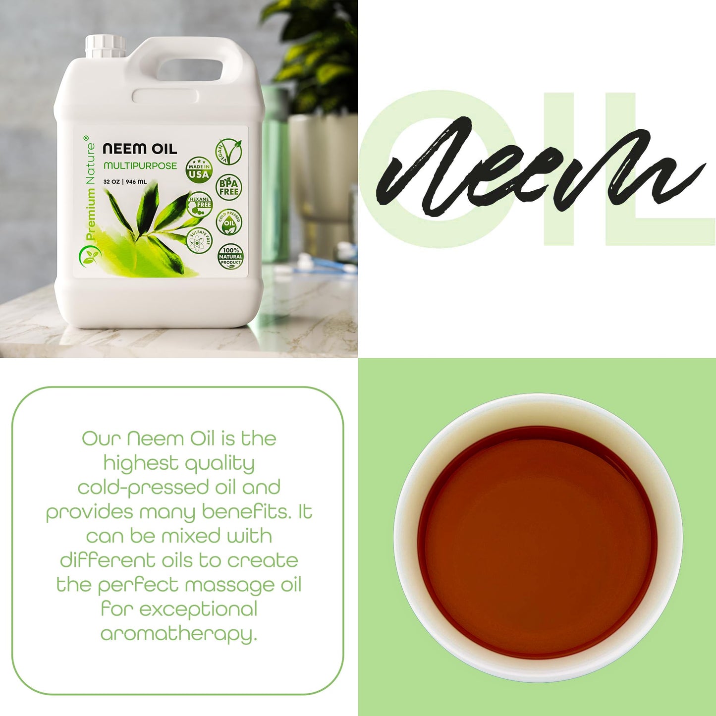 Organic Neem Oil for Skin and Hair Need Oil 100% Pure Cold Pressed for Essential Oil Mixing Neem Oils for Plants Neem Cake Massage Oil Neems Spray for Indoor Plants 32 oz