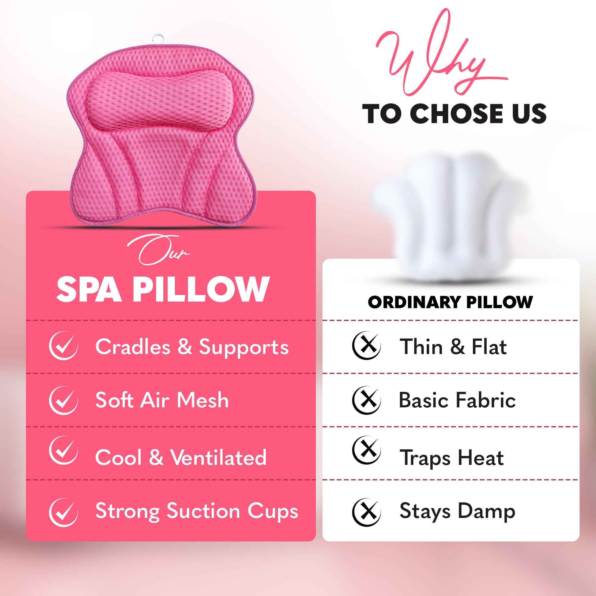 Bath Pillow for Tube - Relaxing Bath Pillows for Head and Neck, Relaxation Gifts for Women, Bathtub Pillow with Suction Cups, Spa Day Essentials, Bath Tub Accessories