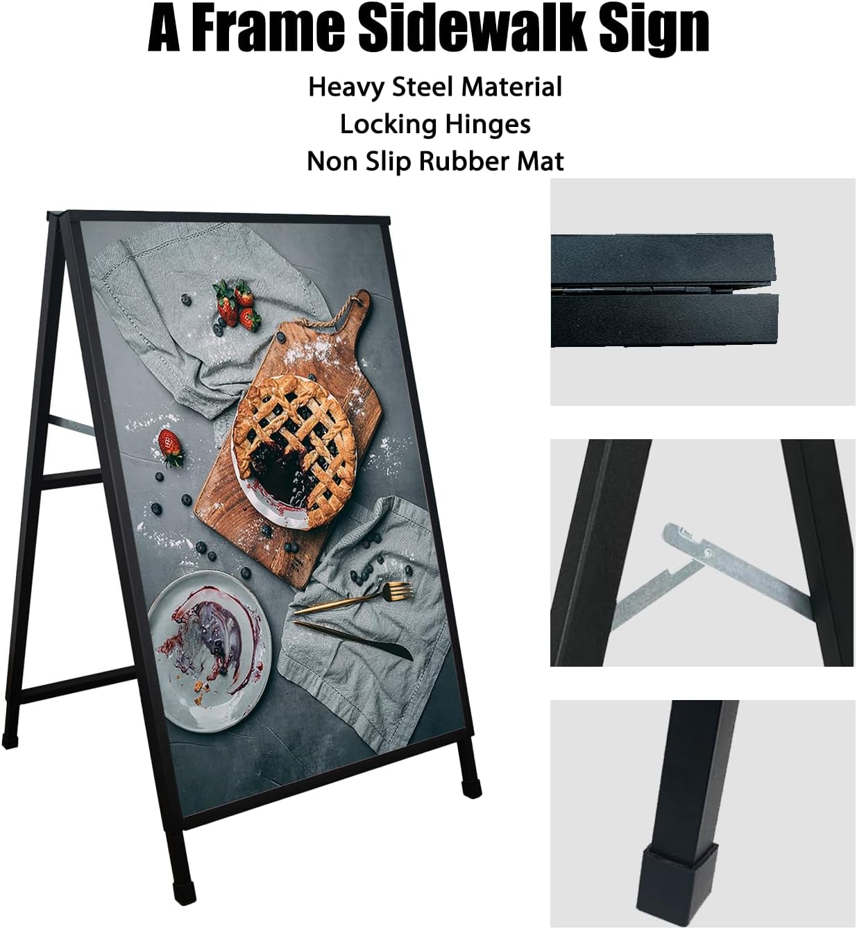 ZCHEN A-Frame Sidewalk Sign - 24x36 Heavy-Duty Metal Sandwich Board for Outdoor Advertising | Double-Sided Display with 2 Corrugated Plastic Posters