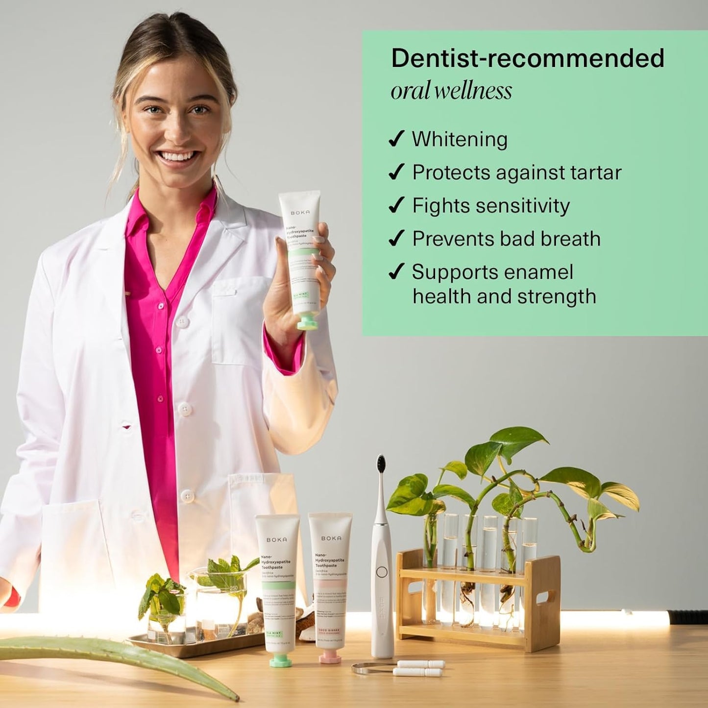 Fluoride Free Toothpaste - Nano Hydroxyapatite Mint 4oz | Classic Manual Toothbrush & Tongue Scraper Set for Adults & Kids