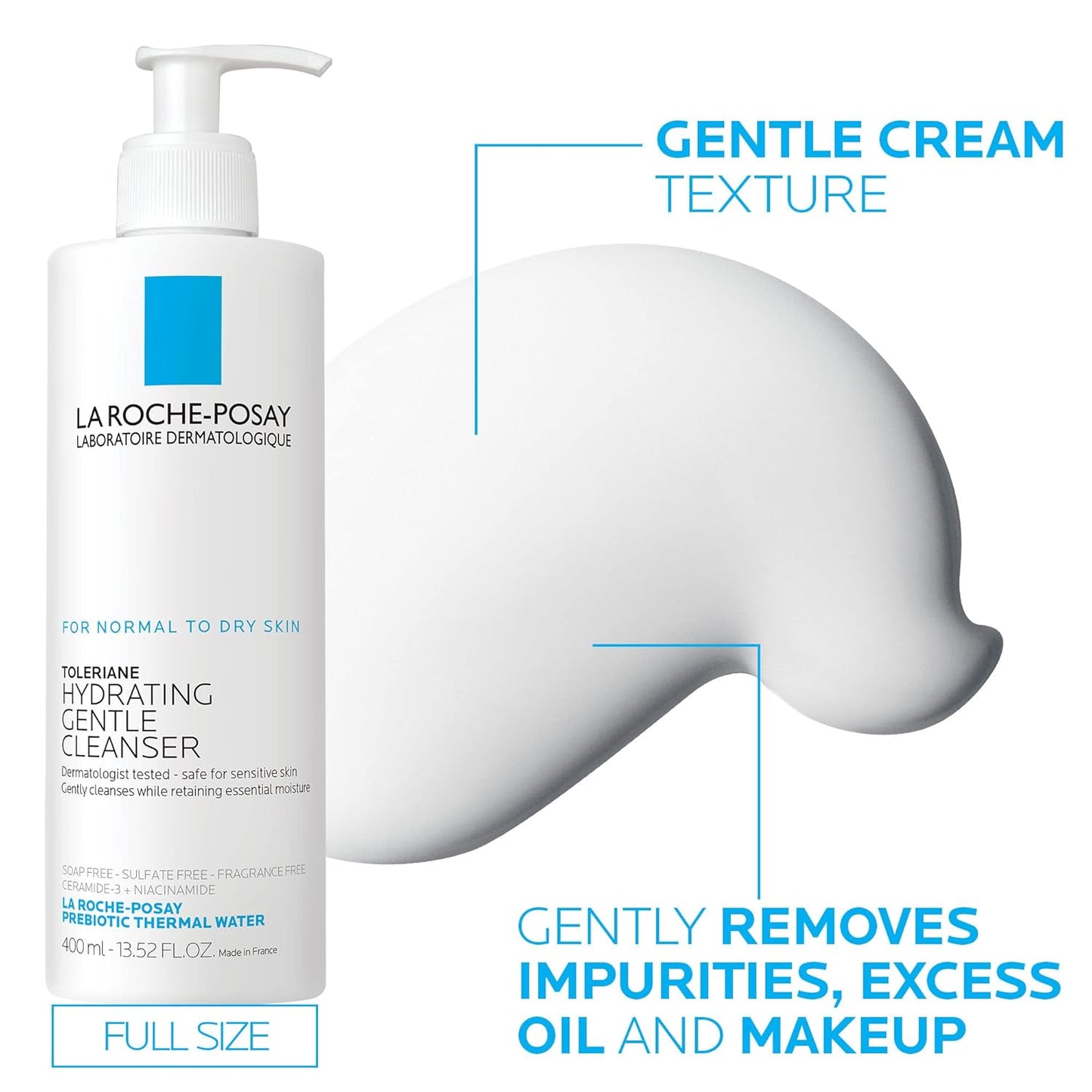 La Roche-Posay Toleriane Hydrating Face Cleanser - Gentle Daily Wash with Niacinamide & Ceramides for Sensitive Skin | Fragrance-Free